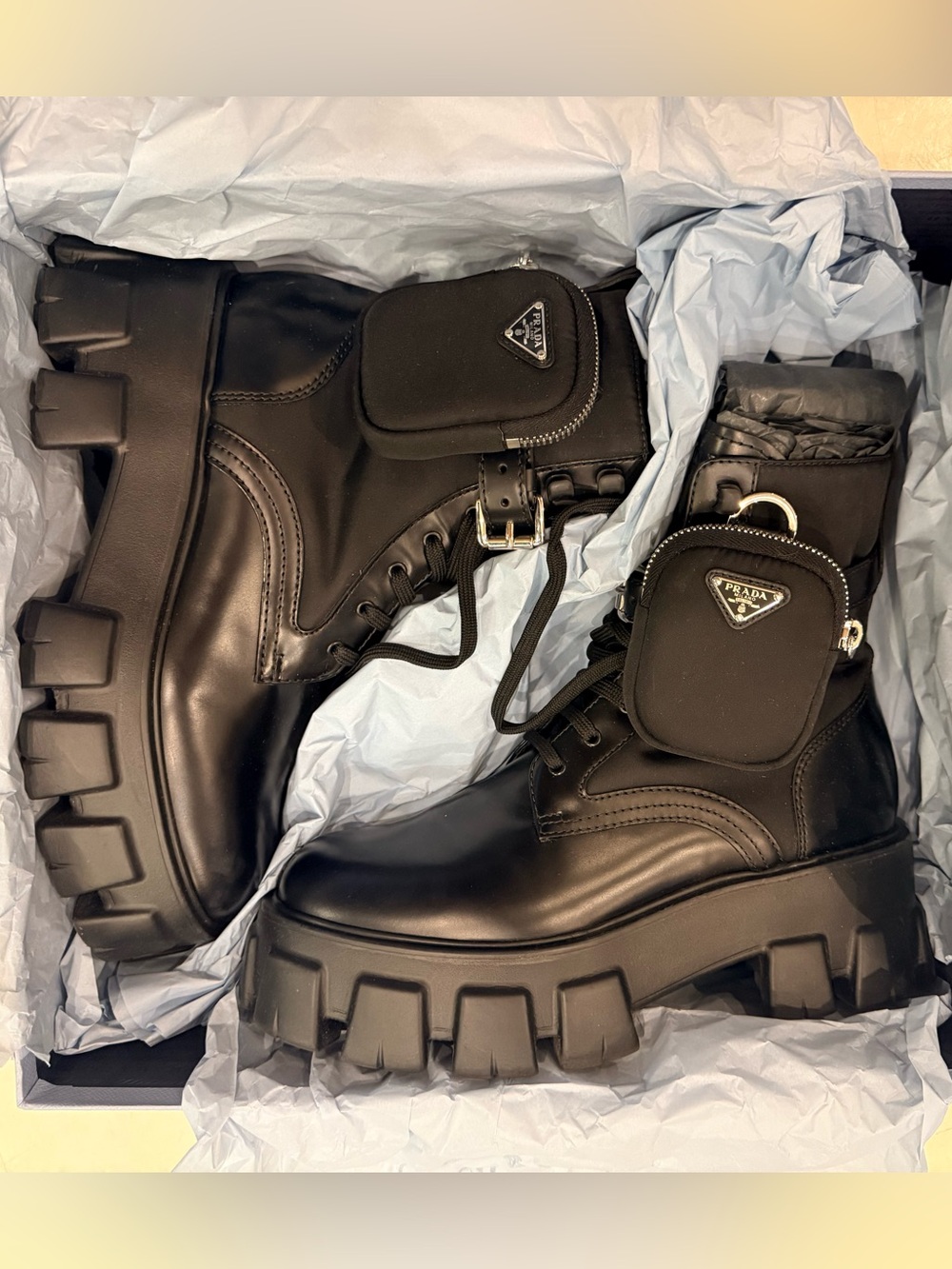 Prada Leather Combat Boots Size 40 BRAND NEW - Picture 1 of 6